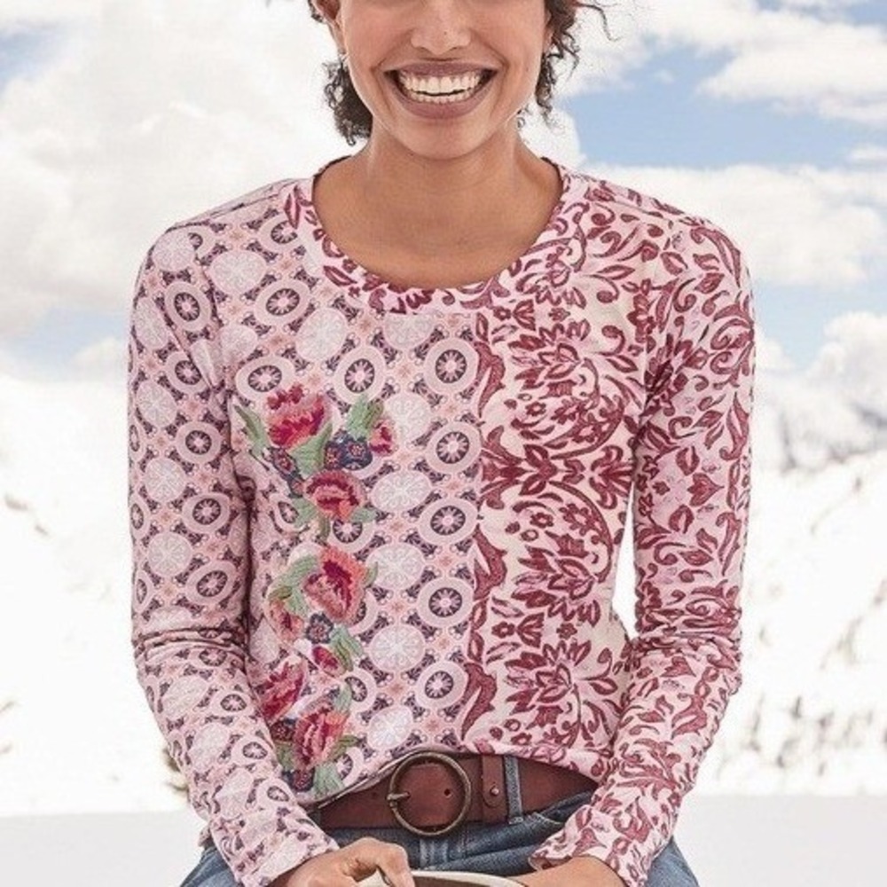 Sundance Pink Celebration Long Sleeve Tee Embroidered - Picture 3 of 13